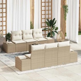vidaXL Conjunto de Sofá de Jardim 7 Peças com Almofadas Rattan Poliéster Bege