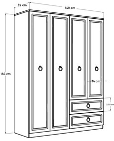 Roupeiro "Victoria Plus" – Branco – 140 x 185 x 52 cm – Design Moderno