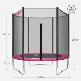 Trampolim de jardim redondo Ø 183 cm com rede de segurança Rosa