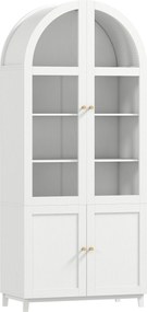 HOMCOM Armário de Cozinha Vitrine Aparador com 4 Portas Sendo 2 em Acrílico e Prateleiras Ajustáveis 78x40x180 cm Branco | Aosom Portugal