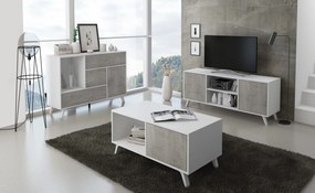 Aparador sala de jantar Buffet WIND 1 porta, 3 gavetas, estrutura cor MATT BRANCO, porta e gavetas cor CIMENTO. Tamanho: 120x40x86cm.
