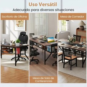 Mesa retangular para reuniões 180 x 96 x 76 cm (CADEIRAS NÃO INCLUIDAS) com prateleira de malha e passagem de cabos para 6-8 pessoas Preto + Castanho