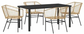 Conjunto de Jantar de Jardim 5 Peças com Rattan Sintético Marrom