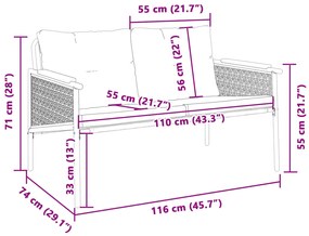 Banco de jardim com almofadões 116 cm aço preto