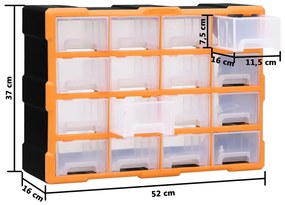 Caixa organizadora com 16 gavetas médias 52x16x37 cm