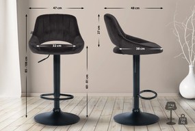 Banco alto Milet em veludo com estrutura preta 85-106 x 47 x 48 cm Preto