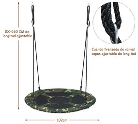 Baloiço Infantil ajustável em altura 100-160 cm com Cordas Multilayer Ideal para Parque Infantil de Jardim de Árvores Verde Camuflado