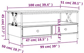 Mesa de centro 100x51x45 cm derivados madeira carvalho sonoma