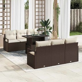vidaXL Conjunto de Sofás para Jardim de 7 Peças com Almofadas Castanho em Rattan Sintético