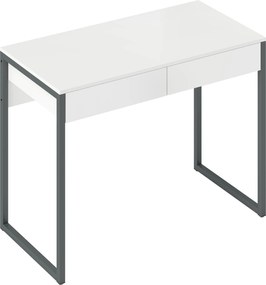 HOMCOM Escrivaninha Secretária Mesa Computador com 2 Gavetas 100x50 cm Pernas de Aço para Casa Escritório Branco Brilhante | Aosom Portugal