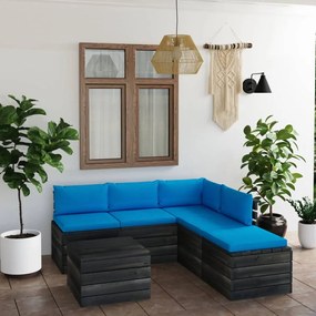 6 pcs conjunto lounge de paletes p/ jardim com almofadões pinho