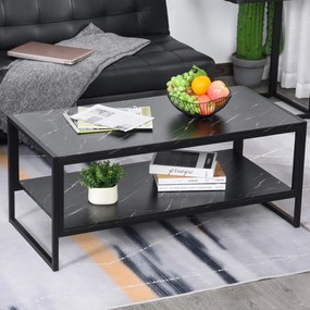 Mesa de centro de estilo moderno com 2 prateleiras 106 x 50 x 47 cm Preto