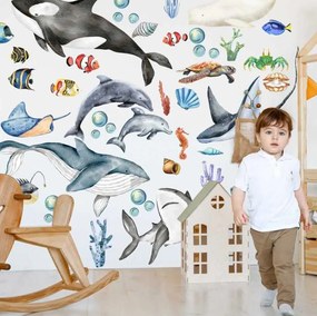 Autocolante de parede em tecido - Mundo subaquático (55 autocolantes)