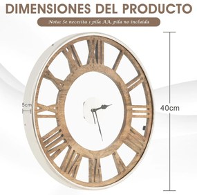 Relógio de parede decorativo moderno em madeira de 40 cm com estrutura clássica e tampa de vidro em algarismos romanos S