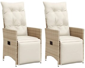 vidaXL Cadeiras de jardim reclináveis 2 pcs c/ almofadões vime PE bege