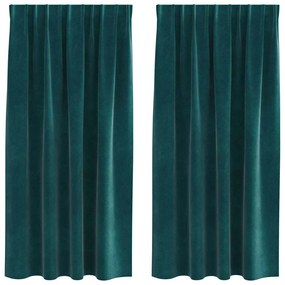 Cortinas Blackout vidaXL com fita superior 2 pcs Veludo Verde Escuro