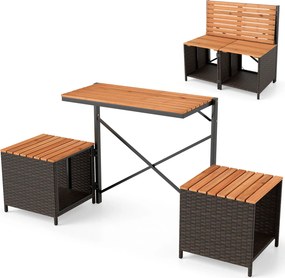 Banco Convertível de Exterior 2 em 1, 168 x 46 x 81 cm, Dobrável, Castanho