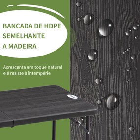 Outsunny Mesa de Jardim Dobrável Mesa de Exterior com Altura Ajustável para 4 Pessoas para Pátio Varanda Carga Máx. 60kg 118x60x56-74cm Cinza Escuro