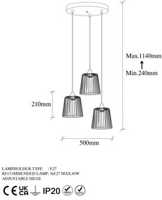 Candeeiro Chandelier Pirlo – Preto Antigo – 50 x 50 x 114 cm
