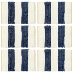 vidaXL Individual de mesa 6 pcs chindi riscas 30x45 cm azul e branco