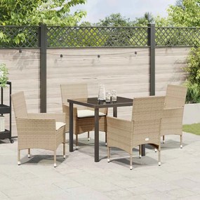 Conjunto de Jantar de Jardim com 5 Peças e Almofadas Beges em Rattan S