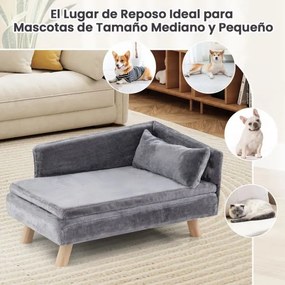 Cama elevada para animais de estimação 81 x 51 x 47 cm  com almofada e travesseiro removíveis, pernas de madeira e encosto alto Cinza