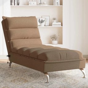 vidaXL Chaise lounge de massagem com almofadões tecido castanho