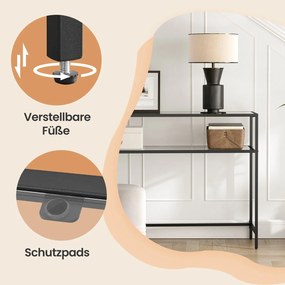 Mesa consola com 2 níveis, mesa de entrada 35 x 100 x 80 cm vidro, aço Preta