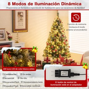 Árvore de Natal artificial com luzes LED brancas quentes 8 modos de iluminação Verde e Branco-150cm