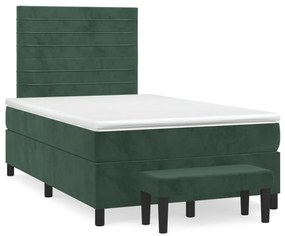 Cama boxspring com colchão 120x190 cm veludo verde-escuro