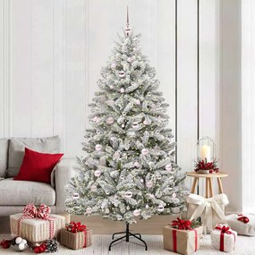 vidaXL Árvore de Natal Artificial Verde e Branco 210 cm PVC e Metal