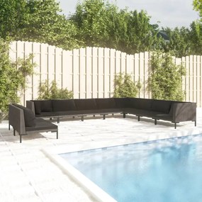 vidaXL 10 pcs conj. lounge jardim c/ almofadões vime PE cinza-escuro