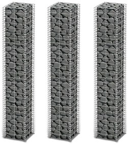 vidaXL Conjunto de gabiões 3 pcs arame galvanizado 25 x 25 x 150 cm