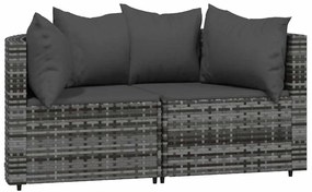 3 pcs conjunto lounge de jardim c/ almofadões vime PE cinzento