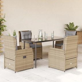5 pcs conjunto de jantar p/ jardim com almofadões vime PE bege