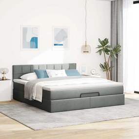 Estrutura de cama otomana com colchão tecido cinzento escuro
