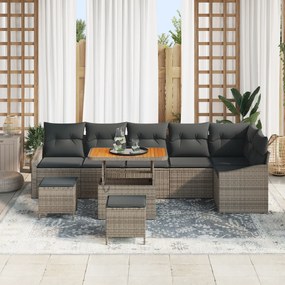 Conjunto de Sofá de Jardim vidaXL de 9 peças com Almofadas Cinza Ratta