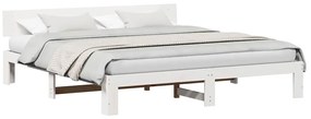 Estrado de Cama com Cabeceira Branca 180x200 cm Madeira de Pinho Sólid