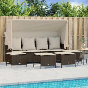5 pcs conjunto sofás p/ jardim c/ almofadões vime PE castanho