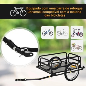 Reboque de bicicleta dobrável para carregamento de bagagem de 40kg com estrutura de aço leve e refletores 139x71,5x49 cm Preto
