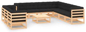 11 pcs conj. lounge jardim c/ almofadões antracite pinho maciço