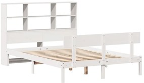 Cama com estante sem colchão 150x200 cm pinho maciço branco