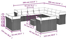 14 pcs conj. sofás jardim c/ almofadões vime PE bege misturado