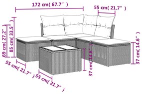 6 pcs conjunto sofás de jardim c/ almofadões vime PE preto
