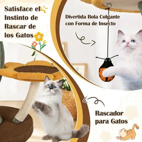 Arranhador para gatos com vários níveis forma girassol com 4 plataformas em forma de flor Postes para arranhar Base amarela