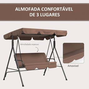 Outsunny Baloiço de Jardim de 3 Lugares com Almofada Toldo Ajustável e