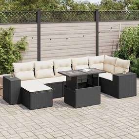 8 pcs conjunto sofás de jardim com almofadões vime PE preto