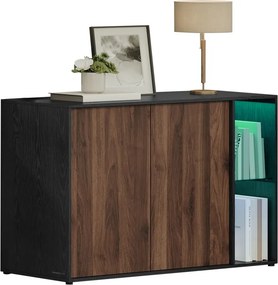 Armário de arrumação 39,1 x 100,1 x 71,1 cm com iluminação e prateleira de vidro, montagem rápida sem ferramentas Castanho + preto