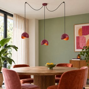 Candeeiro de Teto Pendente de Design Vermelho com Vidro Opalino 3 Luzes - Tulip