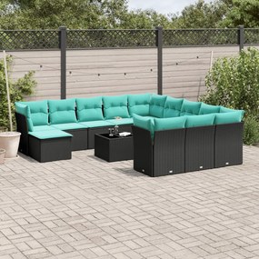 vidaXL 13 pcs conjunto de sofás de jardim com almofadões vime PE preto